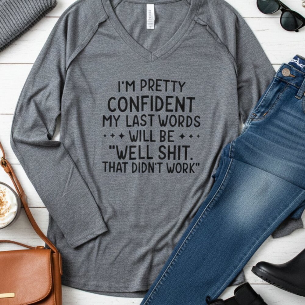 Misslook Funny Sarcastic Graphic V-Neck Long Sleeve Tee - Extra Large